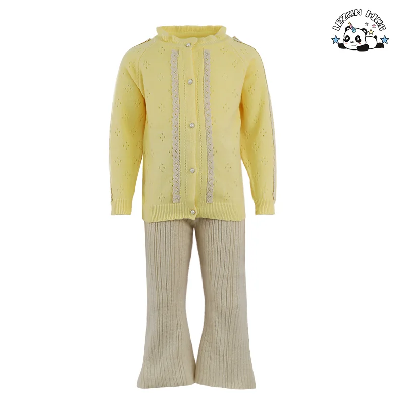 LEZONKIDS - Middle East Children's Clothing New Stylish Bunny Knitted Women's Two-piece Suit Double-breasted Sweater Girl Set